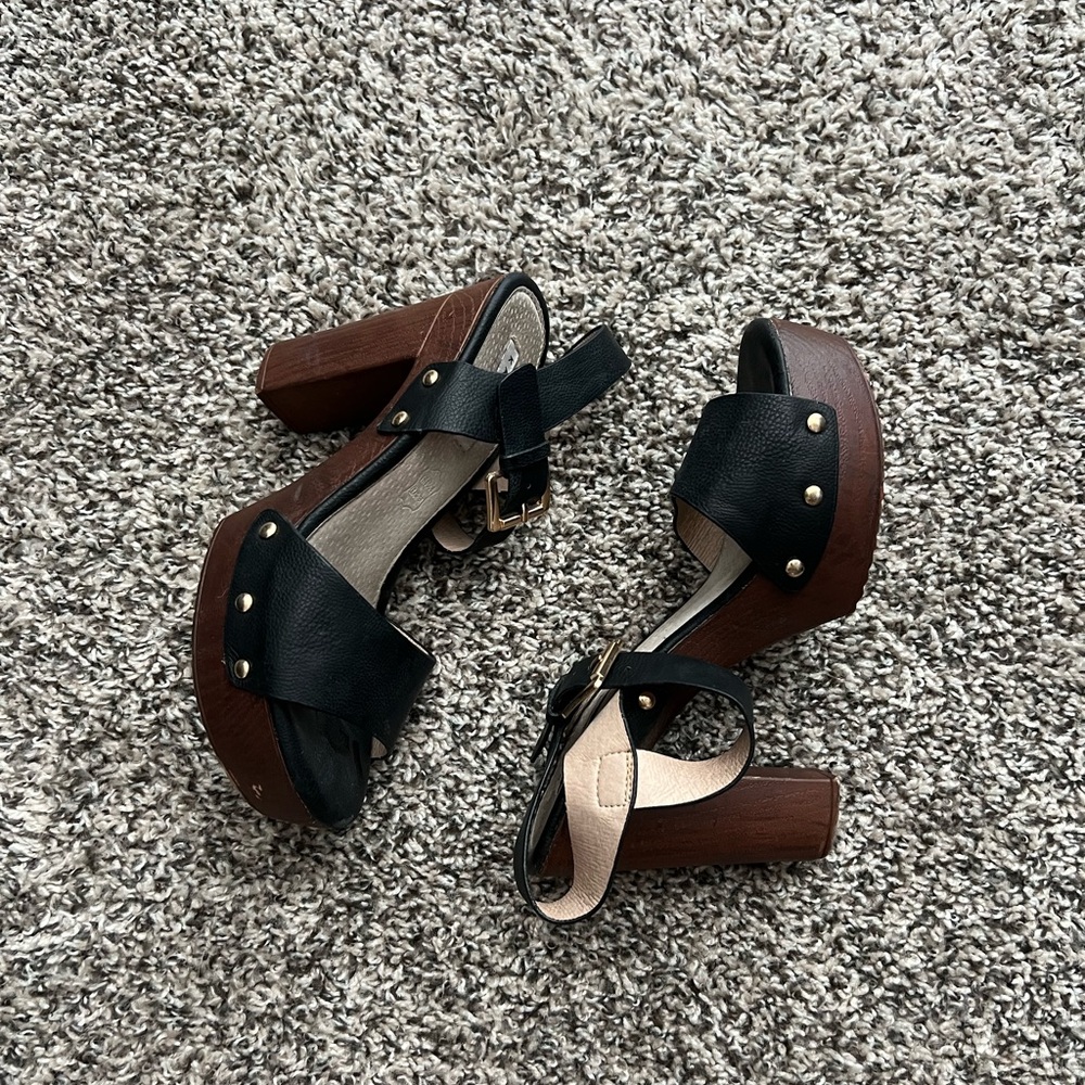 Black Leather Platform Sandals